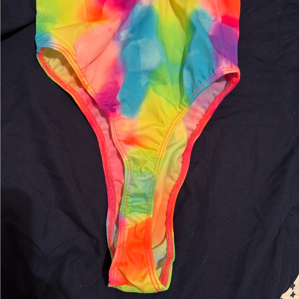 Vibrant Rainbow Tye Dye romper Piece Swimsuit - Picture 4 of 6